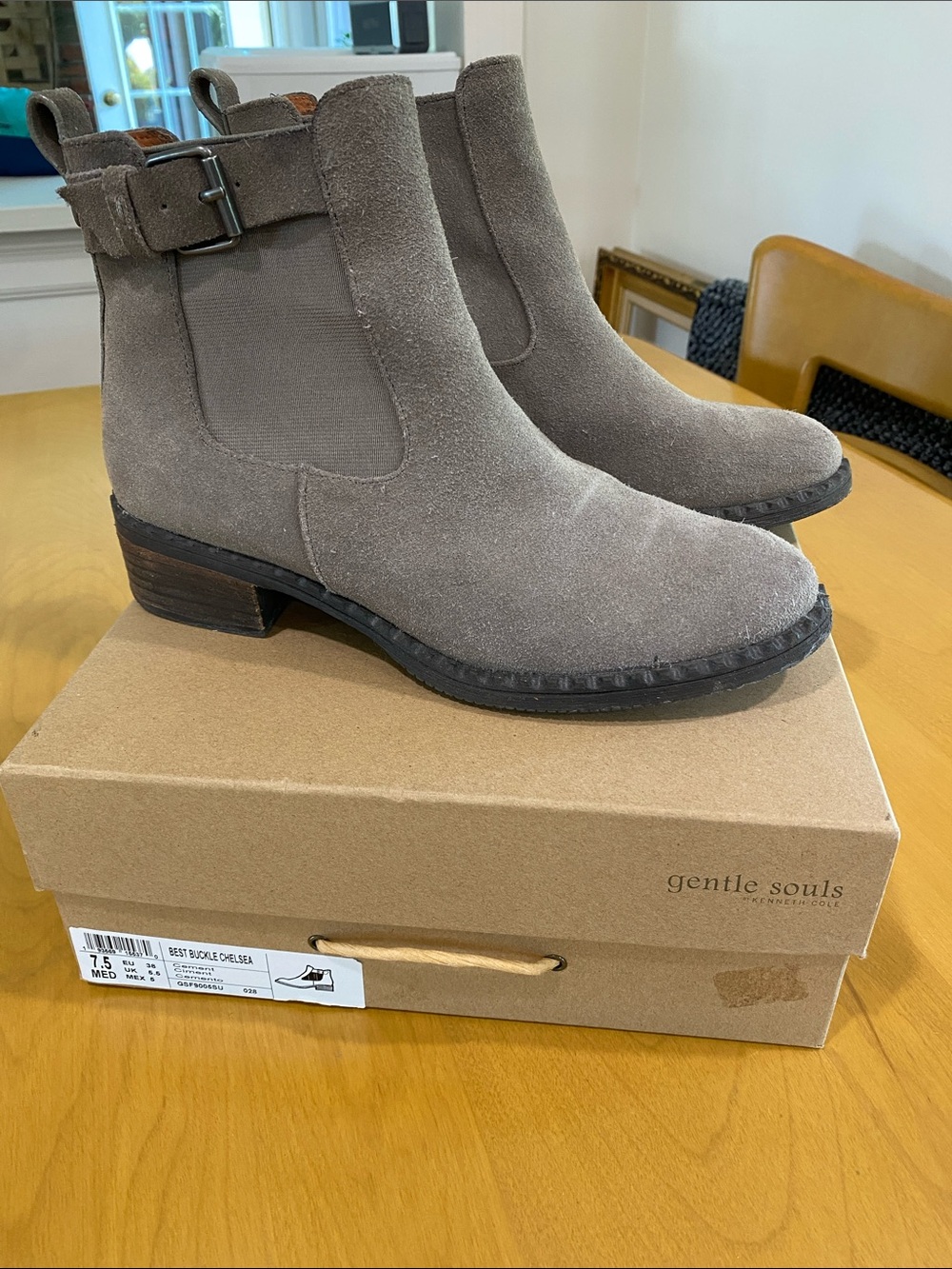 gentle souls by Kenneth Cole Taupe Suede Chelsea Ankle Boots with Buckle